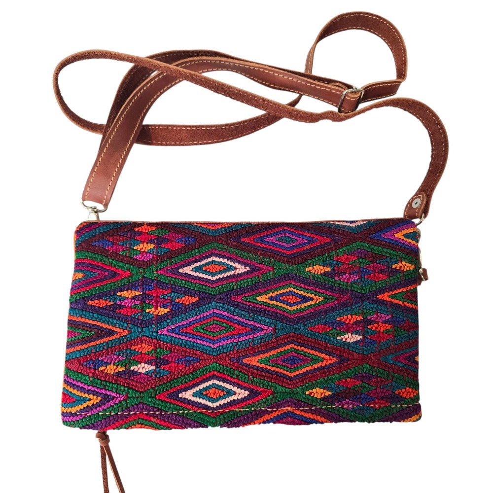 WOVN Collective Woven Crossbody Bag Multi‎ Color Diamond Print
